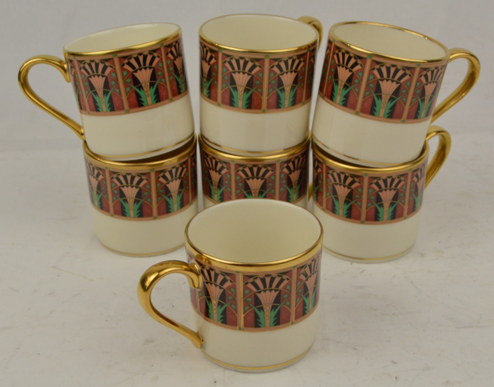 Lenox Lucia Grand Tier Set of 7 Demitasse Espresso Cups Gold Trim Made in USA